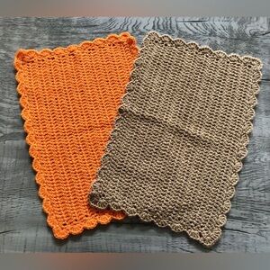 Retro 1970s Style Crochet Place Mats Set of 2